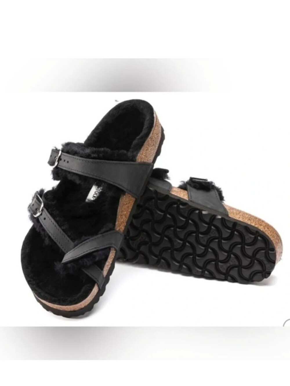Birkenstock NWOT Mayari Black Oiled Leather Shearling Cork Footbed Sz 37
